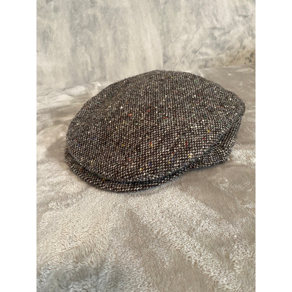 Hanna Hats Flat Cap Sz M Dark Gray Multi Flecked Wool Donegal Tweed Ireland VTG